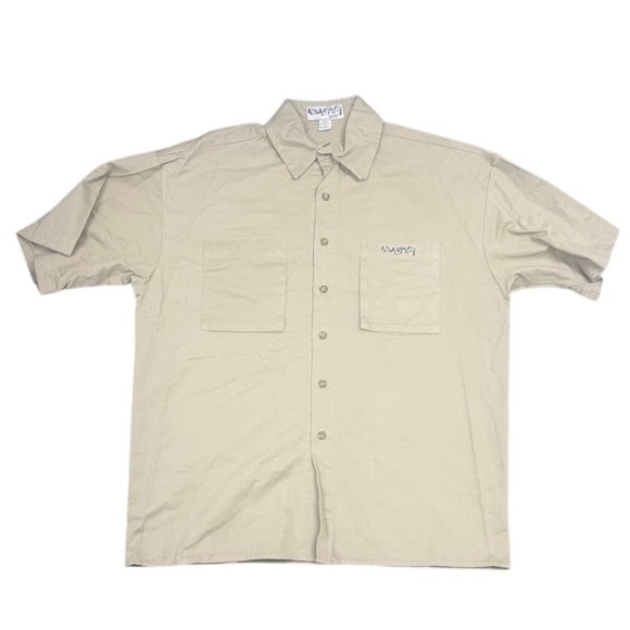 Vintage Naughty Gear Men's‎ Tan Short Sleeve Button Up Work Shirt 2XL - Picture 2 of 7